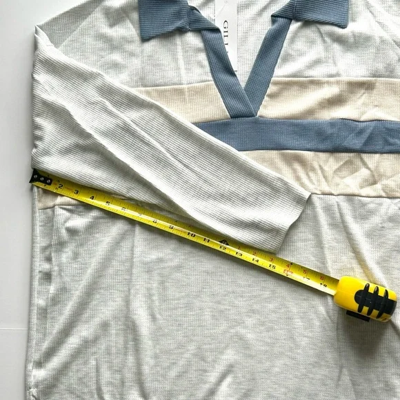 🌸NWT Women’s Waffle V-Neck Collared Top. Blue/Grey/Cream. Size: Large - Picture 8 of 10